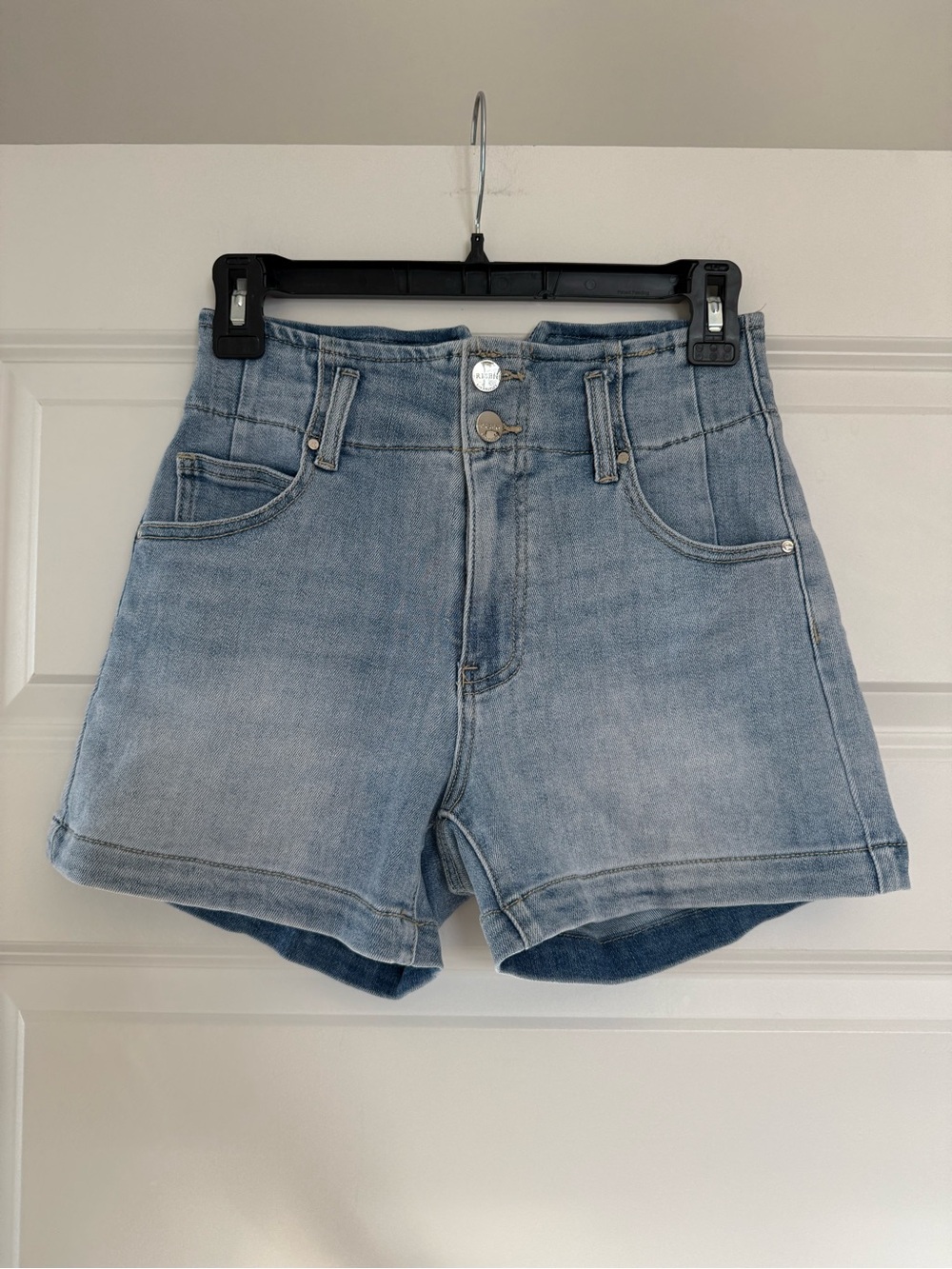 Risen Jeans High Rise Light Wash Denim Shorts